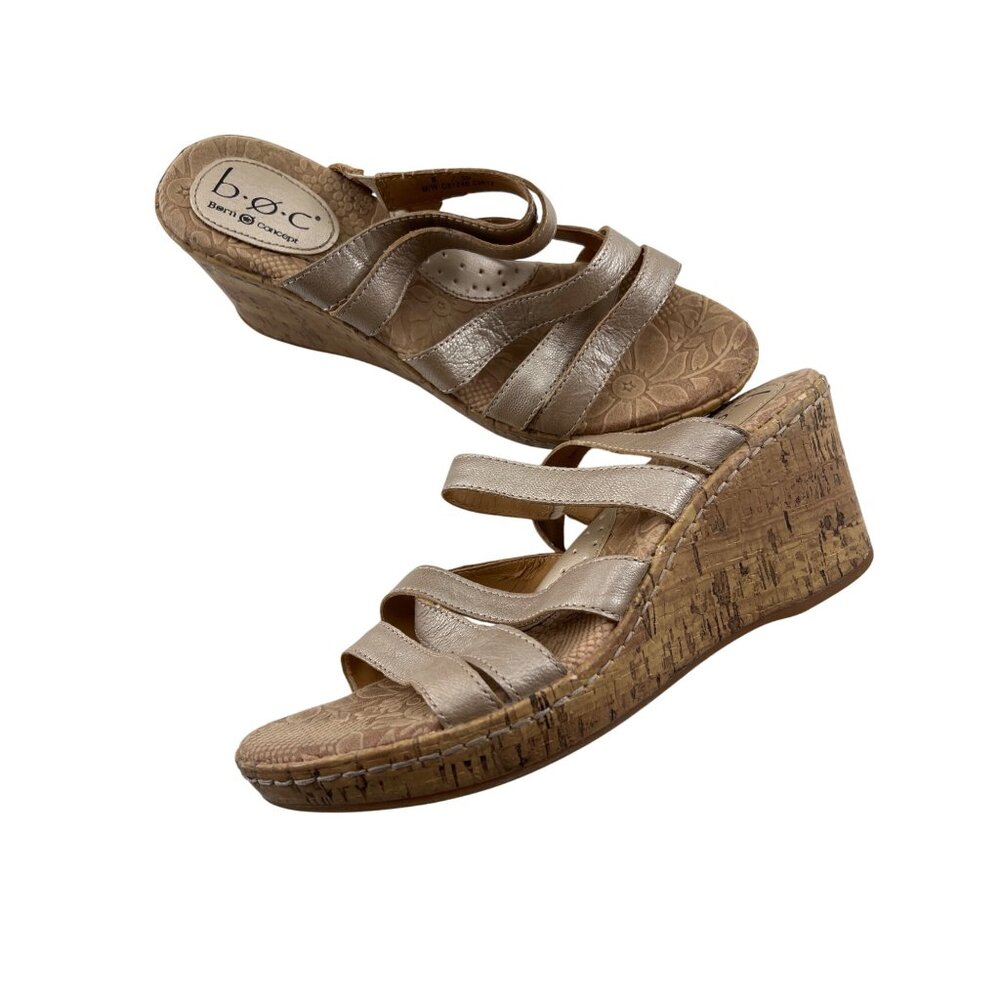 B.o.c Born‎ Concept Metallic Leather Strappy Wedge Sandals Size 8 Womens